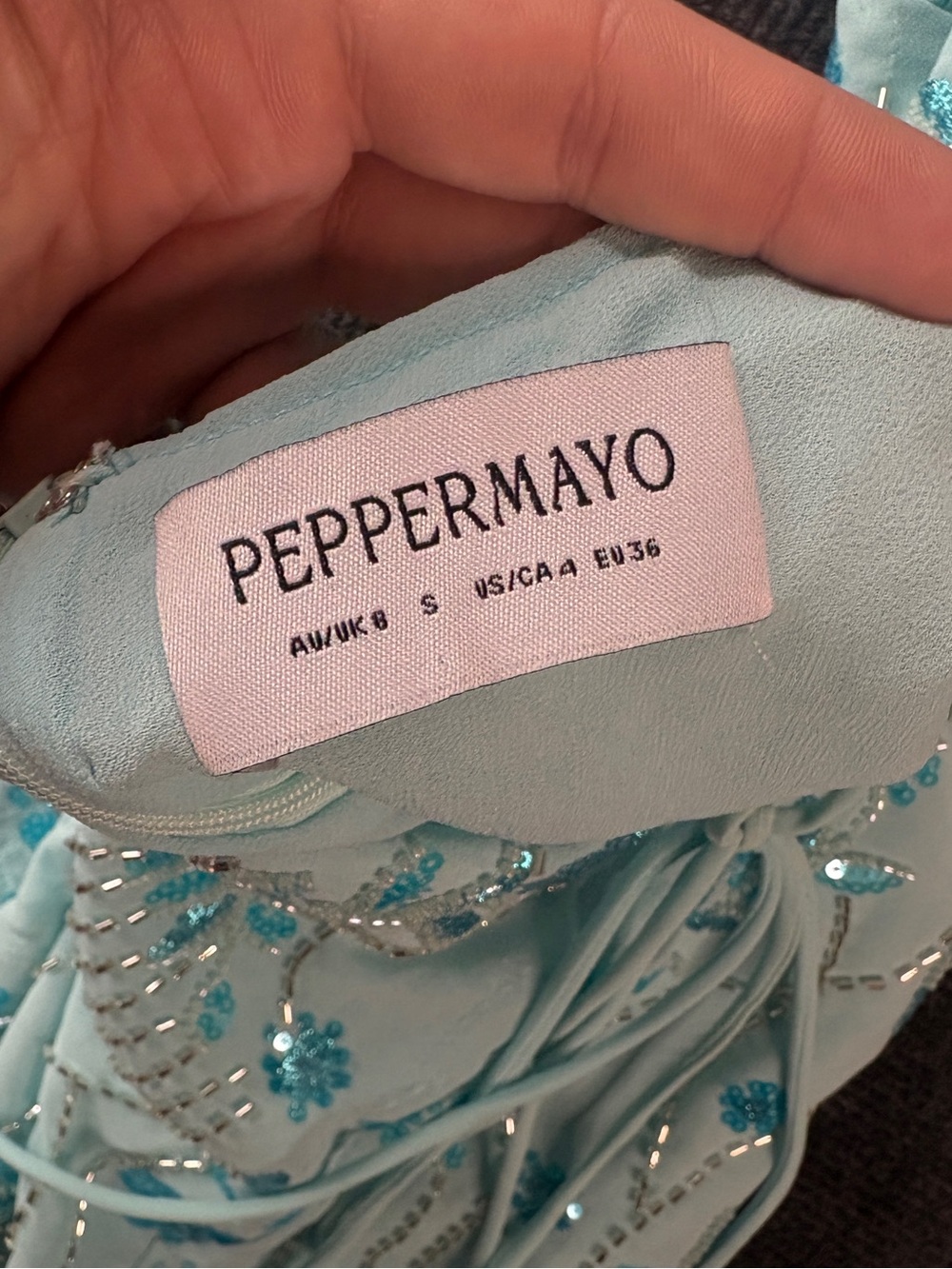 Peppermayo Light Blue Vietta Sequin Cami Micro Mini Dress size 4 or size Small - Picture 4 of 15